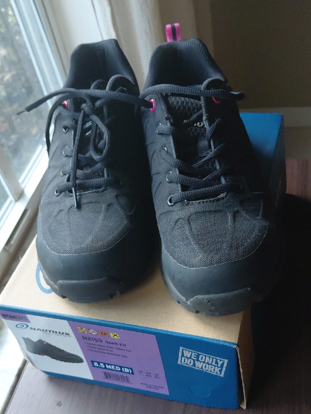 Nautilus Black Safety Sneakers with Pink Pull-Tab Accents 8.5